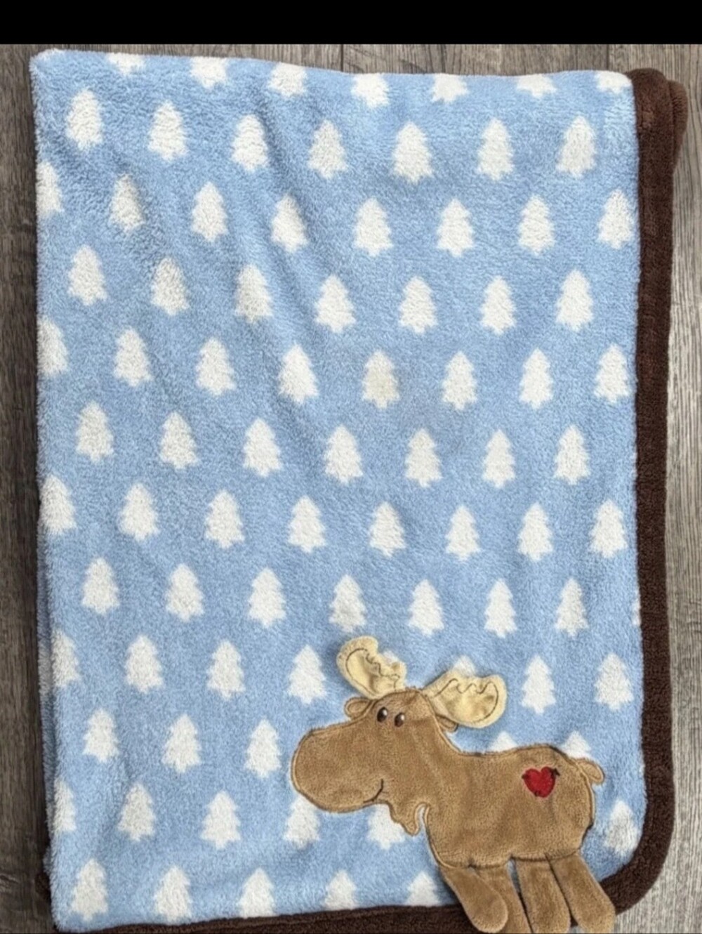 HB Moose Blue White Pine Tree Print Baby Blanket